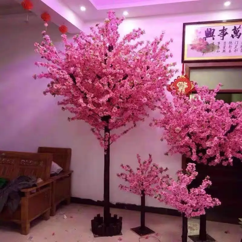 Árbol y plantas artificiales de cerezo alto y pequeño para boda, decoración de banquete y comedor, color rosa