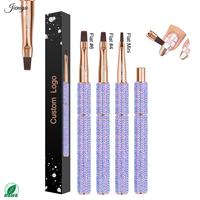 Pinceau à ongles professionnel tendance 2026 avec manche en strass violets, durable, à prix abordable, tête plate pour gel