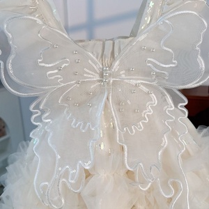 <strong>Butterfly</strong> Back Design Kids <strong>Girl</strong> White Tulle <strong>Dress</strong> Summer Spaghetti Strap Princess Party Wedding Layered Cake <strong>Dress</strong> - Product Image 4