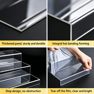 Présentoir Escaladé à 3 Niveaux en PS/Acrylique Transparent, Support de Vitrine en Forme d'<span class=keywords><strong>Escalier</strong></span>, Organisateur de Bureau Multi-Niveaux pour Expositions - Product Image 3