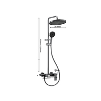 Ensemble de douche mural minimaliste à deux modes avec contrôle thermostatique, finition noire, pour usage domestique et hôtelier, avec robinet