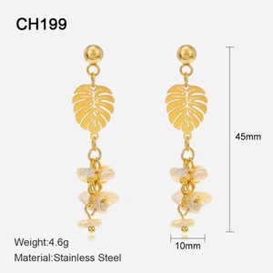 Pendientes de Perlas de Imitación de Moda, Chapados en Oro de 18K, de Acero Inoxidable, Resistentes al Agua, Unisex, al por Mayor - Product Image 2