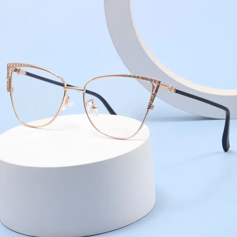 YF95-147 kadınlar lüks gözlük çerçeveleri Metal gözlük çerçeveleri marka göz gözlük kedi göz optik gözlük çerçeve ile kristal