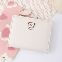 Dompet Koin Poliester Gaya Korea dengan Resleting Desain Beruang Lucu untuk Pelajar Serbaguna Dompet Kartun Kecil Portabel Pendek Impor