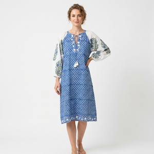 Nuevo Vestido Midi Indio Informal para Playa y Fiesta, Vestido de Verano para Mujer, Ecológico, Estampado Floral Bohemio, Cintura Natural, Ajuste Cómodo - Product Image 1