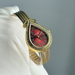 Montre pour femme avec cadran ovale en alliage de quartz, goutte d'eau, diamant, verre cristal, bracelet fin en acier inoxydable, étanche 3BAR - Product Image 2