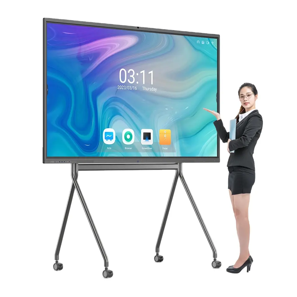 Papan Tulis Interaktif Pintar untuk Pendidikan, Papan Tulis Interaktif Pintar Sekolah All In One Pc Tv Layar Sentuh Besar 86 Inci Berdiri Lantai