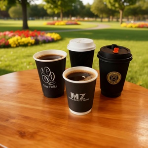 Gobelets en papier Sunshine jetables avec couvercle, personnalisables avec logo imprimé, 6OZ 8OZ 12OZ 16OZ - Product Image 1