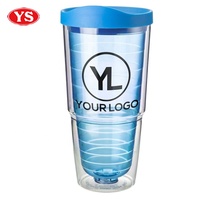 Gobelet en acrylique transparent translucide promotionnel de 24 onces à double paroi avec couvercle