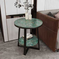 Table d'appoint de canapé à structure métallique avec étagère de rangement, table d'angle ronde minimaliste pour balcon, salon, mobilier de maison