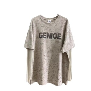 T-shirt deux pièces en or à manches longues pour femmes surdimensionnées Hot Rhinestone Design Gymnus Sense Chubby Girls <span class=keywords><strong>Top</strong></span> - Product Image 5