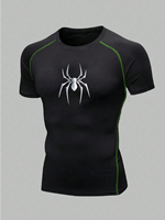 Nouveau T-shirt de sport à compression pour homme, col rond, haute élasticité, séchage rapide, couche de base de fitness avec logo araignée