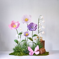 Grande Composition Florale en Papier Finie, Décoration Scénique de Fleurs Artificielles Violettes, Installation Artistique 3D Papillon du Jardin de Monet