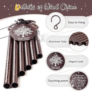 Carillons éoliens commémoratifs : 6 tubes en alliage d'aluminium et crochets pour la décoration extérieure de la maison, carillons éoliens de jardin et d'extérieur - Product Image 2