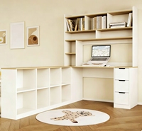 Ensemble bureau d'angle et bibliothèque personnalisé avec table de chevet, bureau d'ordinateur multifonctionnel pour la chambre à coucher