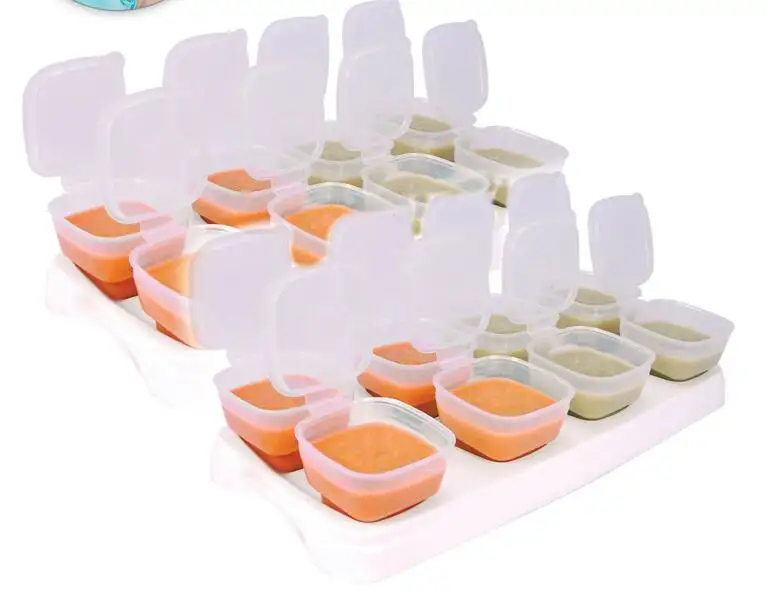 Venda quente Bandeja de Cubos de Congelação de Alimentos de Desmame Do Bebê Potes Freezer Congelamento Recipientes De Armazenamento De Comida de Bebê Conjunto de Cubos de 8 Potes e Bandeja
