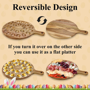 Organizador de Huevos para Cocina con 24 Compartimentos, Tabla de Madera de Acacia Reversible para Charcutería y Platos para Huevos Rellenos - Product Image 2