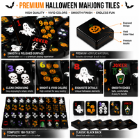Ensemble de tuiles de mahjong américaines en acrylique cristal de luxe pour la nuit d'Halloween, vente en gros |    Support de rangement personnalisé pour tapis de jeu de Mahjong 160 pièces