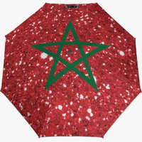 Parapluie pliant entièrement automatique à motif drapeau marocain, style ethnique, avec couche anti-UV haute performance