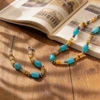 Ensemble collier et bracelet bohème tendance en acier inoxydable avec perles en pierre naturelle multicolores, design haut de gamme pour mariage, fête ou cadeau