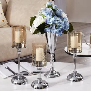烛台灯笼和蜡烛罐定制浪漫金色金属Hurri架烛台，带婚礼玻璃盖