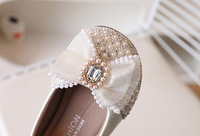 Chaussures de princesse pour bébé fille, ballerines décontractées avec nœud, légères, ornées de strass et de perles, pour l'été, avec fermeture auto-agrippante pour enfants