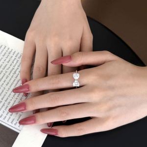 Bague Dylam en argent 925 avec zircon cubique 5A, design mignon, nœud papillon et double cœur, pour mariage, fiançailles, promesse, mariée, usage quotidien - Product Image 2