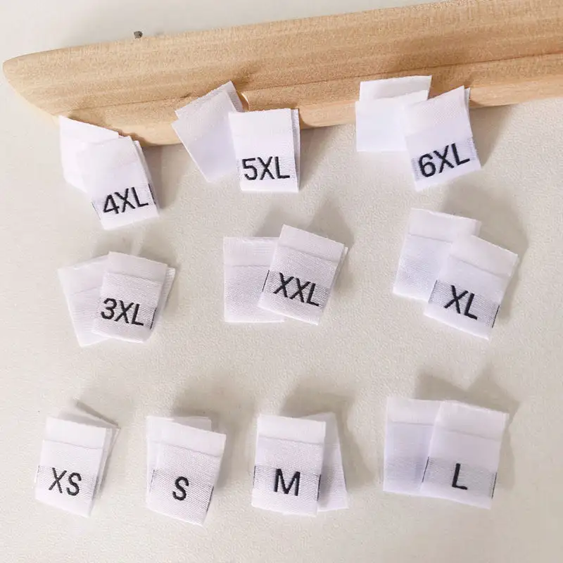 Wholesale Stock Clear Cloth Sizing Labels Garment Size Label Woven Tag For Clothing