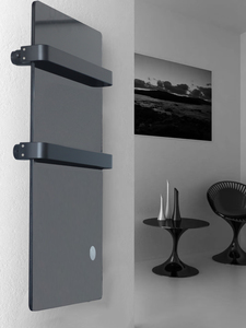 Sèche-serviettes <span class=keywords><strong>infrarouge</strong></span> en verre noir, <span class=keywords><strong>radiateur</strong></span> <span class=keywords><strong>de</strong></span> <span class=keywords><strong>salle</strong></span> <span class=keywords><strong>de</strong></span> <span class=keywords><strong>bain</strong></span> avec barre porte-serviettes, chauffe-serviettes télécommandé sur pied - Product Image 2