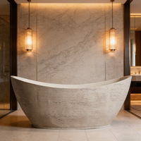Baignoire autoportante en pierre de travertin au design luxueux, baignoire en résine de pierre artificielle, surface solide pour salle de bain
