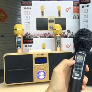 Microfone de karaokê sem fio sd309, gravador de som para família ktv 2 em 1 portátil com som baixo, coruja sd-309