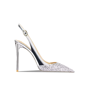 Escarpins dorés à talons aiguilles pour femmes, 10 cm et 12 cm, à bout pointu, sandales slingback sexy et tendance, design scintillant, grandes tailles pour l'été - Product Image 3