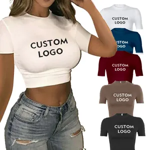 Custom Logo Vrouwen Crop Top Dames Slim Fit Strakke Korte T-Shirts Custom Design Crop Groothandel Dames T-Shirts Crop Top