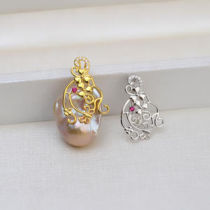 จี้ไข่มุกบาโรกเงินแท้ S925 ทำมือ สำหรับผู้หญิง สร้อยคอแบบเปล่า อุปกรณ์ทำเครื่องประดับ DIY 1425 - Product Image 1