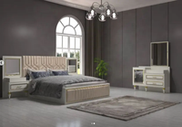 Meubles de chambre à coucher modernes personnalisés YIFAN peinture blanche brillante ensemble de chambre à coucher coiffeuse table de chevet avec cadre en or