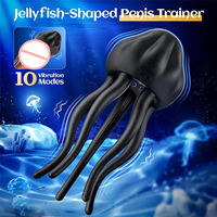 Estimulador de glande Jellyfish de silicona con 10 modos de vibración, ejercitador de sensibilidad del glande, masturbador vibrador, juguetes sexuales para hombres