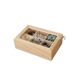 Caja de Almacenamiento de Escritorio de Madera Maciza con Seis Compartimentos, Tapa Acrílica, Organizador de Joyas, Color Natural, Rectangular - Product Image 4
