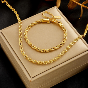 Nuova Tendenza 2025: Set di Gioielli da Donna all'Ingrosso con Collana e Bracciali a Catena Cubana in Acciaio Inossidabile Placcato Oro 18K - Product Image 1