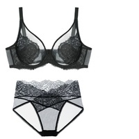 Ensemble de lingerie sexy transparente pour femme, soutien-gorge grande taille respirant, style fin, avec effet push-up et anti-affaissement, pour poitrines généreuses, modèle international
