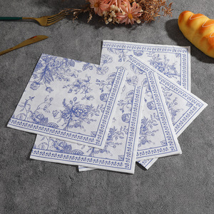 Blue White Floral Printed Paper Napkins 330mmx330mm For Themed Party Use - Product Image 3