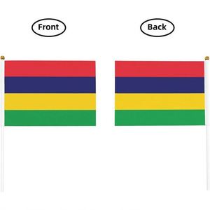 Drapeau miniature de Maurice en polyester, agité à la main, 5,5x8,2 pouces, décorations avec bâton en plastique - Product Image 3