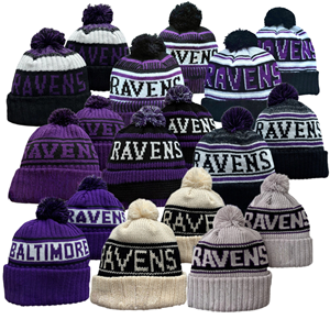 قبعة رياضية أمريكية بالجملة لـ32 فريقًا مطرزة 100% قطن قابلة للتنفس محبوكة للجنسين قبعة شتوية لفريق بالتيمور رافنز - Product Image 1