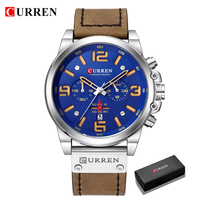 Jam Tangan Pria Mewah Quartz Curren 8314, Fashion Bisnis, Tali Kulit, Kronograf, dengan Kotak
