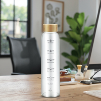 Hotsale Botol Air Kaca Borosilikat 580Ml, Spidol Waktu Tutup Bambu Peralatan Minum Desain Baru