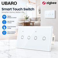 Interrupteur mural intelligent Zigbee UBARO 4 voies avec panneau tactile en verre et contrôle à distance sans fil via application pour l'automatisation de l'éclairage domestique (application Tuya)