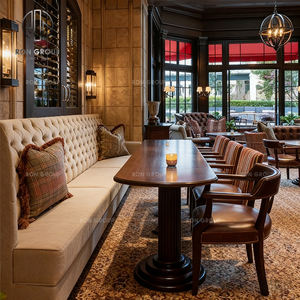 Ensemble de <span class=keywords><strong>table</strong></span> et de chaises rondes modernes en marbre, bois et cuir pour hôtel, restaurant, canapé, banquette, mobilier pour café, salon de thé - Product Image 6