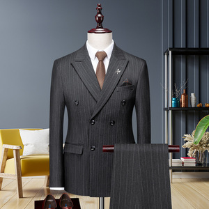 <span class=keywords><strong>Costume</strong></span> d'Affaires Noir Croisé Sur Mesure Vente en Gros, <span class=keywords><strong>Costume</strong></span> de <span class=keywords><strong>Mariage</strong></span> Haut de Gamme Rayé Couleur Café pour <span class=keywords><strong>Homme</strong></span> - Product Image 3