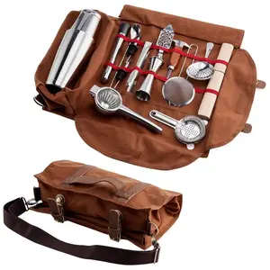 전문 17 조각 바 도구 세트 휴대용 캔버스 가방 쉬운 바텐더 가방 여행 바텐더 키트 가방 바 도구