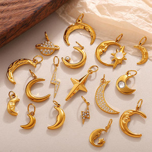 Colgantes de Luna Personalizados al por Mayor, Chapados en Oro de 14k y 18k, de Acero Inoxidable 316L, Resistentes al Deslustre, para la Fabricación de Joyas, Collares y Pulseras - Product Image 1
