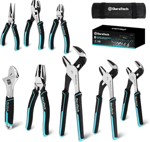 DURATECH 8pc Plier Sets Groove Joint Plier Adjustable Wrench Linesman Pliers Tool Set Rolling Pouch Tool Set Tool Kits For Home